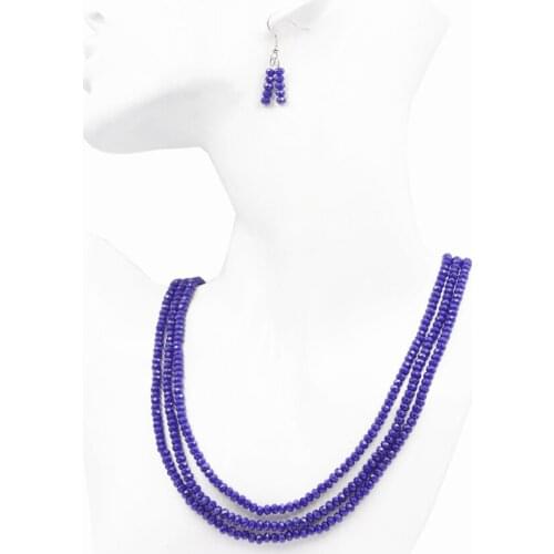 Blue Natural Stone Beads Necklace Earrings Jewelry Set for Women 2x4mm Abacus Beads Sets Pendant Layers Chains Necklaces A767