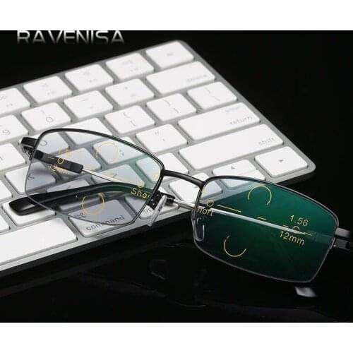 RAVENISA Brand Progressive Multifocal 2021 Reading Glasses Anti Blue Light Lens Mermory Metal Eyewear For Men Women +250