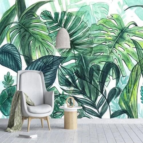 Retro Hand Painted Banana Leaf Custom 3D Photo Wallpaper Green Leaves Modern Pastoral Wall Painting Living Room Bedroom Mural