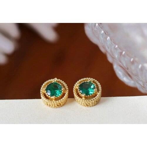 S925 sterling silver retro Japanese and Korean emerald hollow earrings female simple temperament wild senior sense ear jewelry