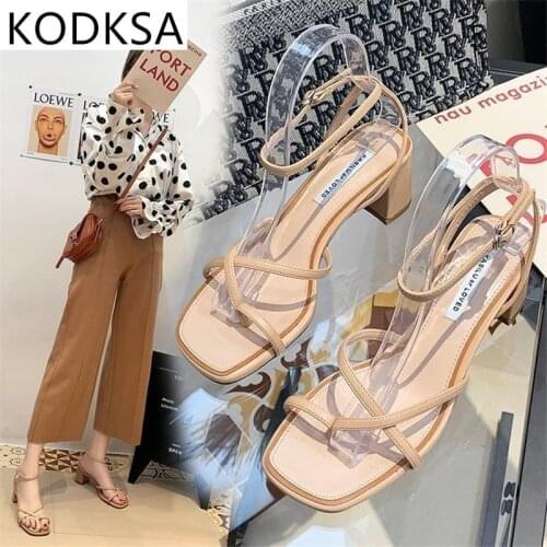 Sandals Women 2021 Spring Fish Mouthed Sandals Womens Open Toe Fashion Shoes with Chunk Heel and Midheel Clasp