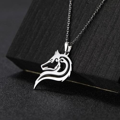 Skyrim Amulet Wolf Animal Necklaces Fashion Stainless Steel Cutout Wolves Pendant Chain Necklace Women Mujer Jewelry Gift