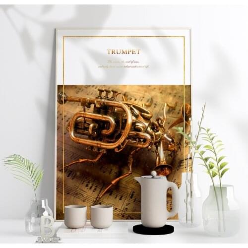 Modern Retro Metal Trumpet Wall Art Canvas Painting Poster Vintage Music Instrument For Living Room Home Decorate Gift Poster