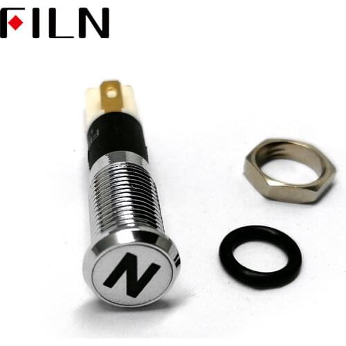 FILN 8mm C28 Car dashboard silver shell Neutral mark 12v led indicator light with Solder foot