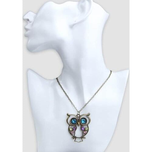 Sweater Necklace Vintage Rhinestone Owl Jewelery Long Pendant B88