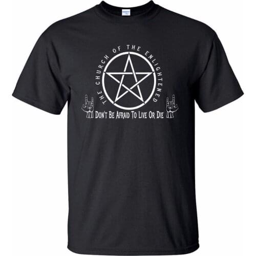 High Quality Male T-Shirt Pentagram Tee Shirt Gothic Satanic Devil Worship Atheist Enlightened MenSbrand Clothing