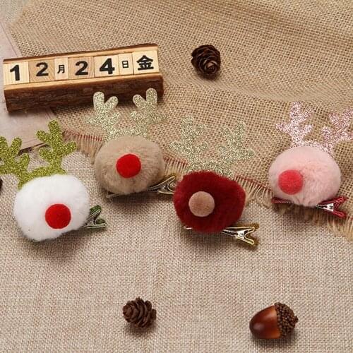 Lovely Girl Christmas Hairpin Fur Pompom Elk 3D Cute Baby Party Hair Accessories New Year Xmas Christmas Gift 3