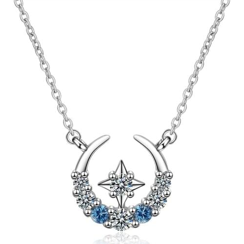 3 Styles Moon Pendant Necklace Exquisite Blue Crystal Clavicle Chain For Women Fashion Party Jewelry Gift
