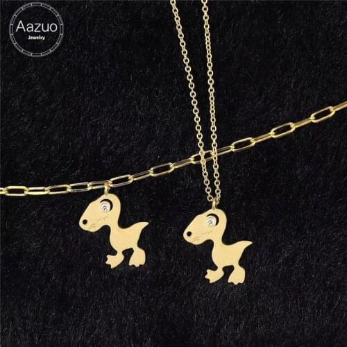 Aazuo Real Diamond 18K Yellow Gold Lovely Animal Dragon Pendent With Chain Bracelet Necklace gifted for Baby for Women Au750