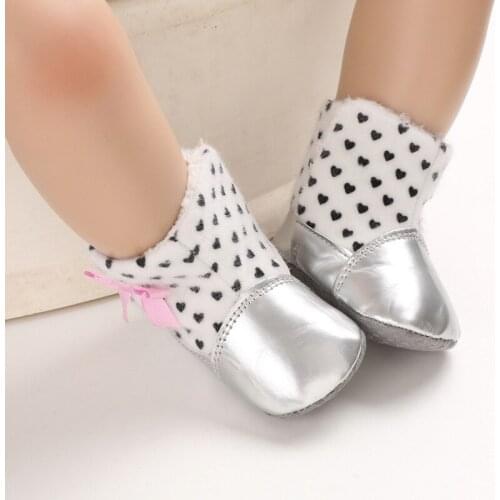 Focusnorm Newborn Baby Winter Boots Girl PU Crib Shoes Anti-slip Soft Sole Prewalker Sneakers Anti-slip Snow Thick Shoes0-18M