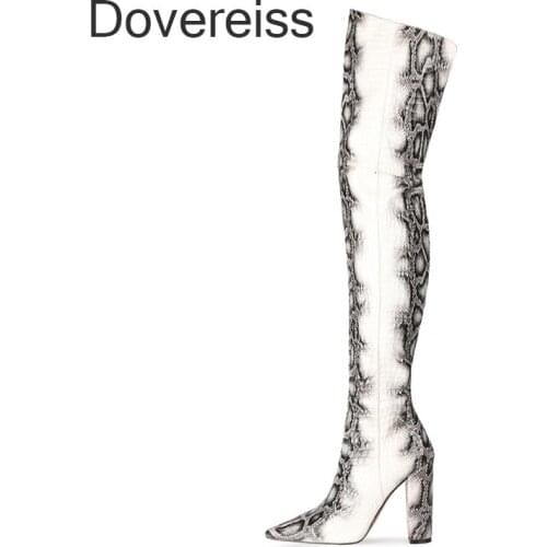 Winter Woman New Fashion Sexy Consice Shoes Serpentine Pointed Toe Chunky Heels Zipper Over The Knee Boots Big Size 46 47