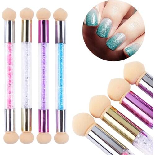 1pc Double Head Nail Brush Gel Polish Gradient Pen Sharp Round Sponge Manicure Dotting Blooming Shade Acrylic Drawing Tool LA945