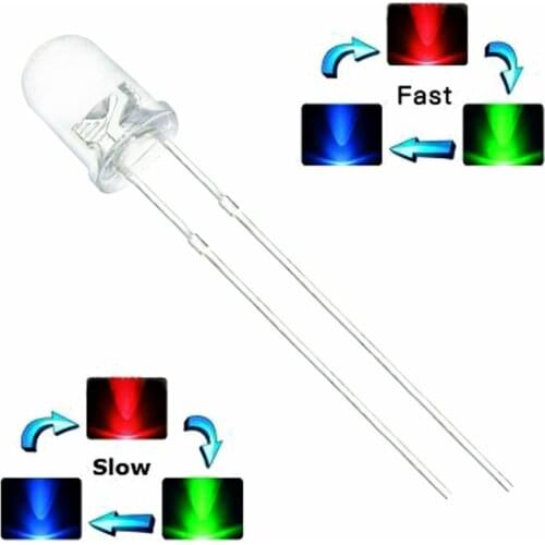 100pcs/lot F3 3mm Fast/Slow RGB Flash Red Green Blue Rainbow Multi Color Light Emitting Diode Round LED Full Color DIY
