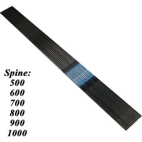 12pcs Archery Pure Carbon Arrows Shaft ID4.2mm Spine 500 600 700 800 900 1000 Recurve Bow Longbow Hunting