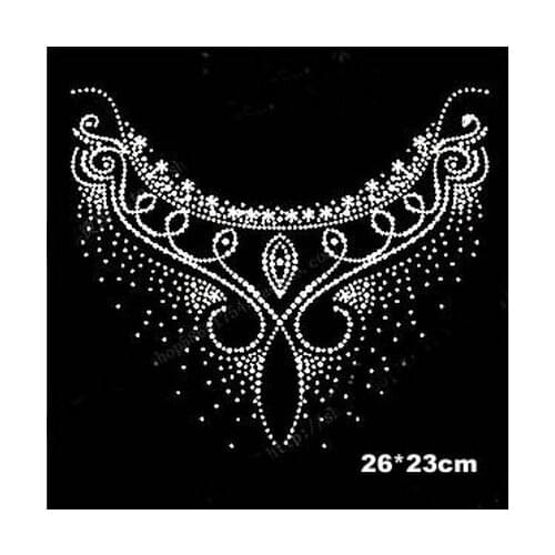 2pc/lot Neckline decor hot fix rhinestone iron on crystal transfers design Rhinestones patches for sweater
