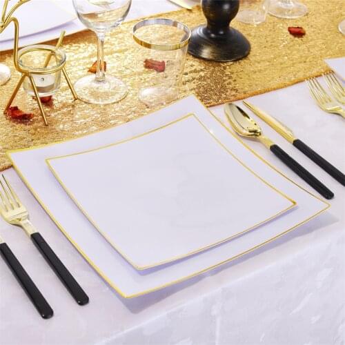 20pcs Disposable Plastic Western Food Plates Commercial Family Dinner Snacks Dessert Fruit Salad Plate