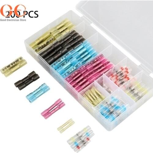 200PCS Assorted Fullly Insulated Heat Shrink Butt Splice Connectors Waterproof Crimp Terminals Soldering Sleeve Kit AWG 22-10