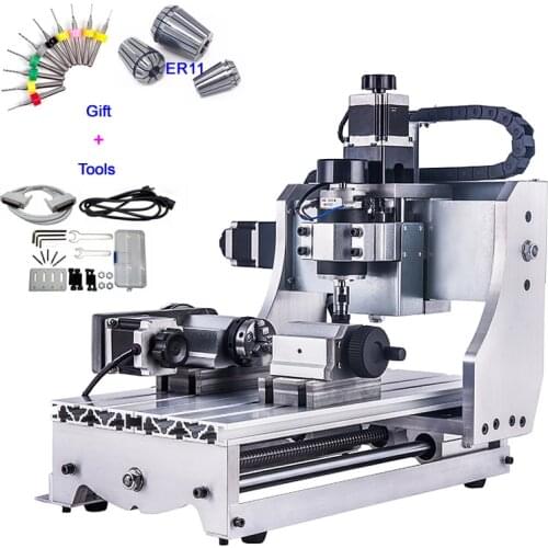 4 Axis CNC Carving Machine 3020 Wood Router 300W Spindle Motor with free 3pcs ER11 Spring Collect and 10pcs 3.175mm Drill Bits