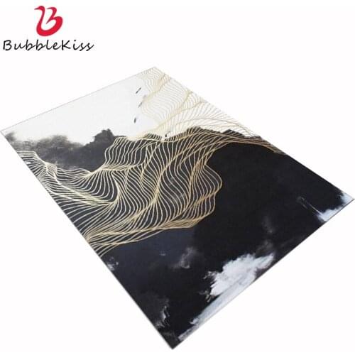 Bubble Kiss New Chinese Style Carpet For Living Room Black And White Ink Landscape Gold Line Bedroom Area Rugs For Living Room