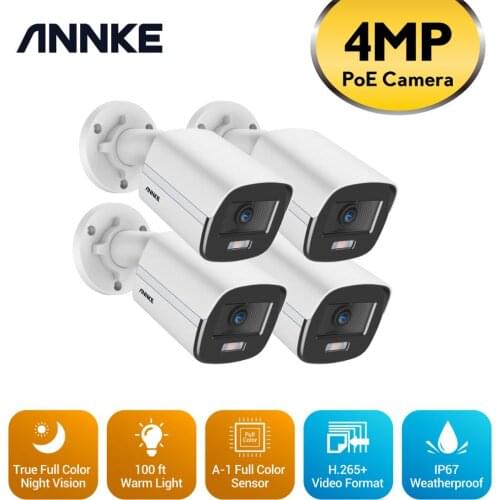 ANNKE 4PCS Full Color Night Vision PoE IP Camera IP67 Weatherproof Security Network Dome EXIR Night Vision Email Alert CCTV Kit
