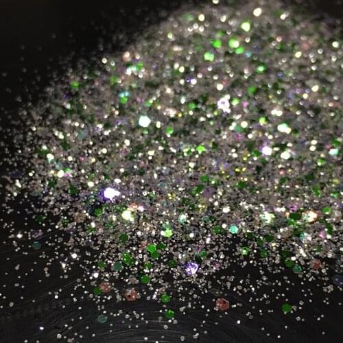Flash Acrylic Mixed Size Manicure Paillettes Nail Art Glitter Powder Silver Green Hexagonal Sequins Powder Dust 701