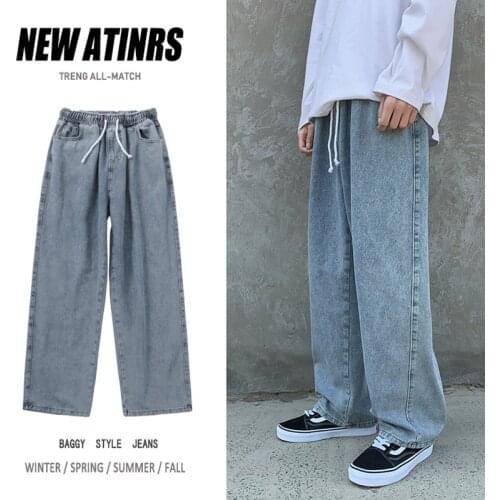 Wide leg jeans mens straight tube loose Korean style trendy pants hiphop streetwear men 2021