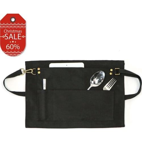 Waiters Uniform New Black Half-length Long Waist Apron with Pockets Restaurant Waiters Waitress Chef Apron Kitchen Accessories