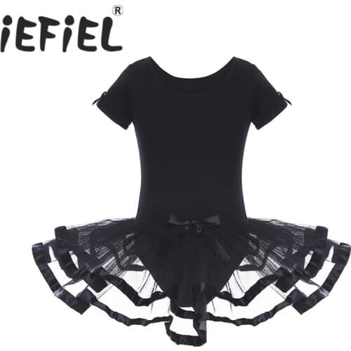 IEFiEL Cute Kids Children Girls Mesh Ballet Dance Gymnastics Leotard Tutu Dress Girls Ballerina Fairy Costumes with Bowknots