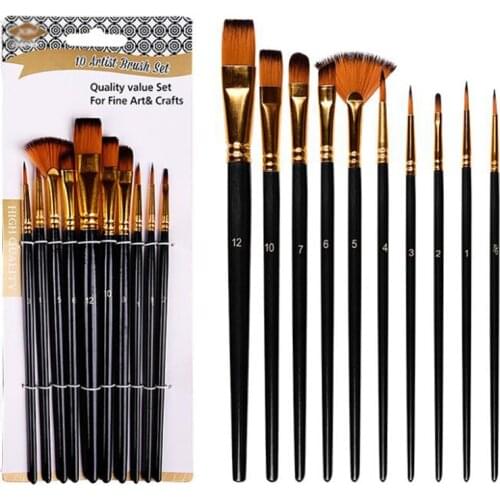 10Pcs/Set Watercolor Gouache Paint Brushes Nylon Hair Oil Painting Brush Student Children DIY Art Drawing Watercolor Brush
