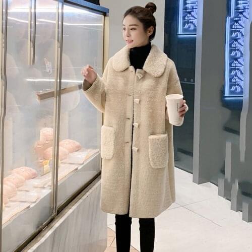 Korean version Mink woolen coat womens mid-length 2020 new autumn winter fashion plus cotton woolen coat female thick coat 38b
