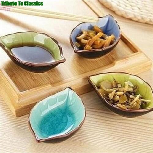 Handcraft Creative Leaves Ceramic Plates Japanese Sushi Dishes Snacks Kitchen Vinegar Seasoning Sauce China Dinnerware Wholesale
