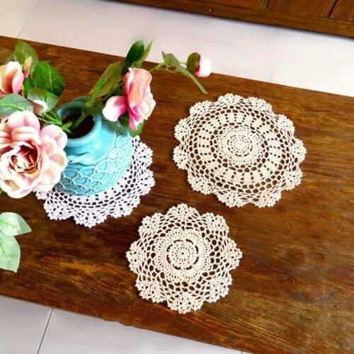 Cotton Lace Placemat Cloth Crochet Placemat Cup Round Coaster Kitchen Table Place Mat Wedding Tea Coffee Doily Handmade Pad