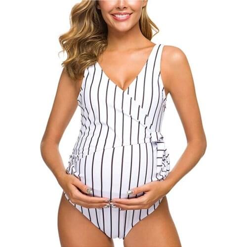 Summer Maternity Tank Backless Swimwear Pregnant Women V Neck Striped Bikini Swimsuit Pregnancy Tankinis Bathing Suit Beachwear