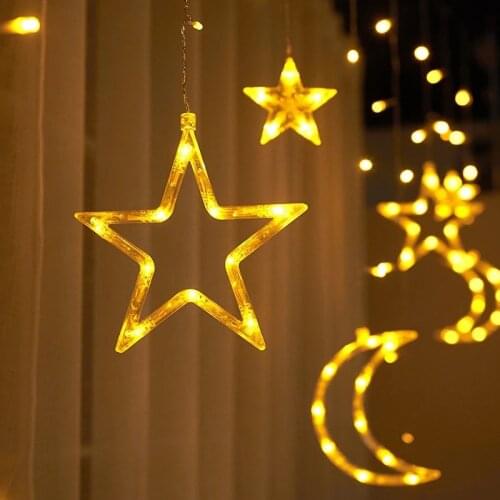 Twinkle Star LED Star Moon Curtain String Light Window Curtain Lights Ramadan Decoration Christmas Wedding Party Home Patio Lawn