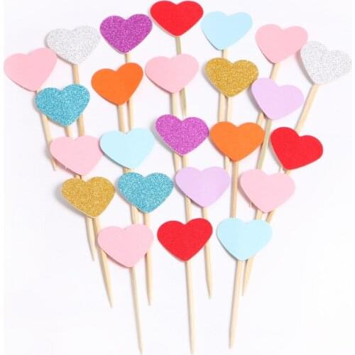 10pcs Mini Heart Cupcake Toppers Birthday Cake Topper Decorating Picks Kids Birthday Wedding Party Decoration Baby Shower Favors