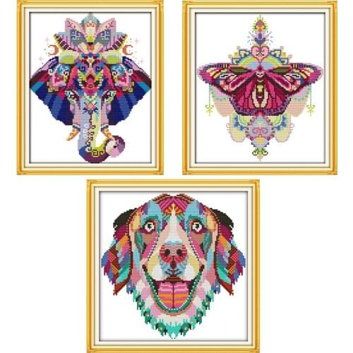 Joy Sunday Colorful Animal Series Cross Stitch Kits DIY Art Pattern Counting Printed Canvas 11CT 14CT Embroidery Set Needlework