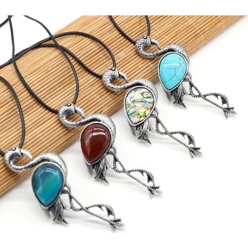 Natural Stone Ostrich Shape Tiger Eye Aventurine Wax Thread Necklace Pendant Women Gift Jewelry Size 30x80mm Length 55cm