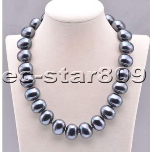 P6784 18" 20mm Peacock-Black Egg Shell Pearl Choker Necklace Cougar CZ