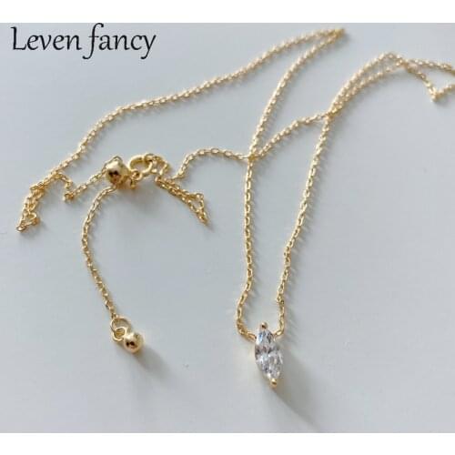 925 Sterling Silver Horse Eye Shaped Clear Zircon Necklace Gold Tiny Pendant Necklace Choker Student Jewelry for Her