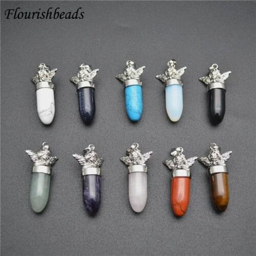 Natural Gemtone Bullet Shape Angle At The Top Pendant Fit Necklace Jewelry Making 10pc Per Lot (Amethyst /Tiger Eye / Quartz)