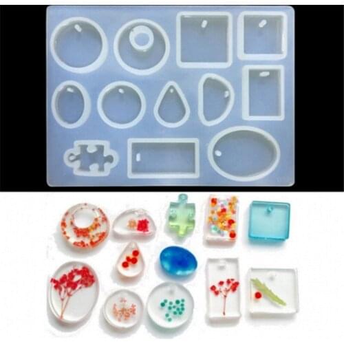Silicone Cake Mold 12 Designs Necklace Pendant Resin Jewelry Making Mould DIY Hand Craft White