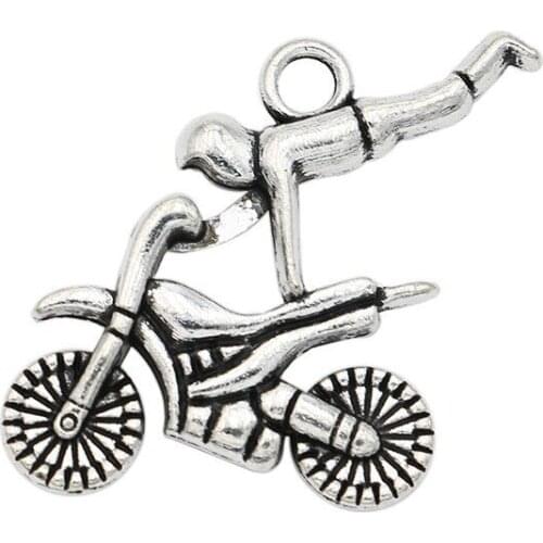Tibetan Silver Plated Motorcycle Race Charms Pendants for Jewelry Making DIY Handmade Craft 21X24mm