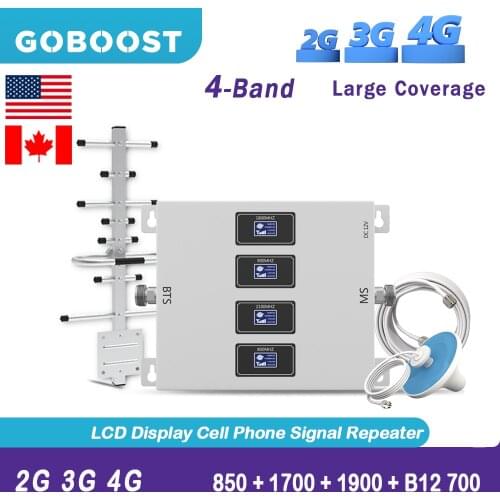 GOBOOST 2G 3G Cellular Repeater 4G LTE 850 B12 700 Mobile Signal Booster AWS1700 1900 70dB 4G Antenna Network Amplifier Full Kit