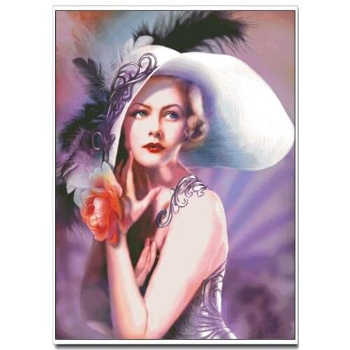A Woman With a Hat Noble Fashion Crafts 14CT Counted Needlework Art Cross stitch For Embroidery kits Cross-Stitch wall decor