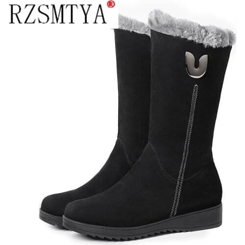 2021 Winter snow boots womens new pile thickening Martin boots non-slip warm flat side zipper large cotton shoes