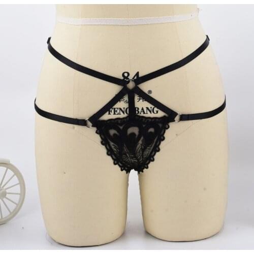 Women Low Waist Panties Sexy Black Lace Harness Briefs Fetish Wear Garters Party Harness Adjustable Bondage Lingerie L0016