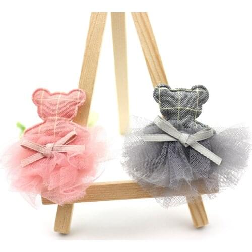 12Pcs 5.5*6.5cm Handmade Bear in Skirt Padded Appliques DIY Babys Headwear Accessories Hairpin Decor Crafts wholesale