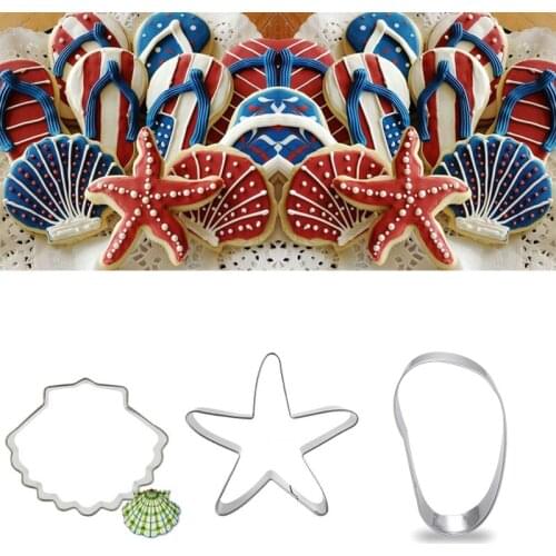 3pcs patisserie reposteria Starfish Shell Flip Flop Cookie Cutter Mold Fondant Cake Decor Tools Pastry Chocolate Biscuit Mould