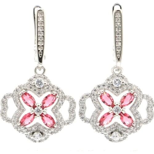 43x26mm Multi Color Created Garnet Violet Tanzanite Peridot White Bright Cubic Zircon For Women Silver Earrings Drop Shipping