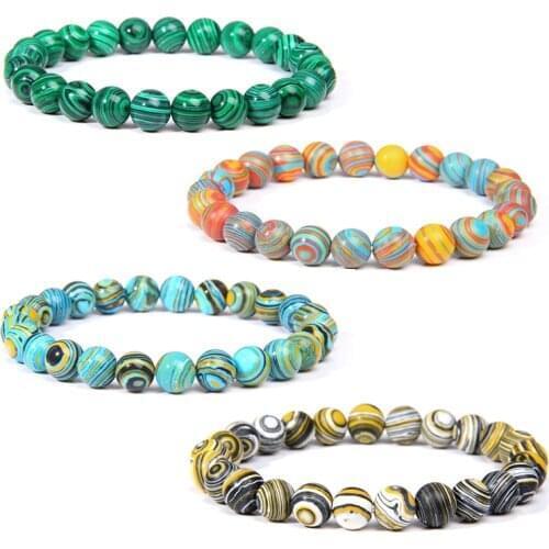 4 Styles Natural Malachite Stone Beads Bracelet 8mm Elastic Rope Beaded Bracelet for Women Men Yoga Prayer Chakra Jewelry Gifts